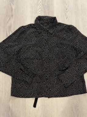 Forever 21 Black White Polka Dot Button Up Shirt Long Sleeve Tie Back Sz L